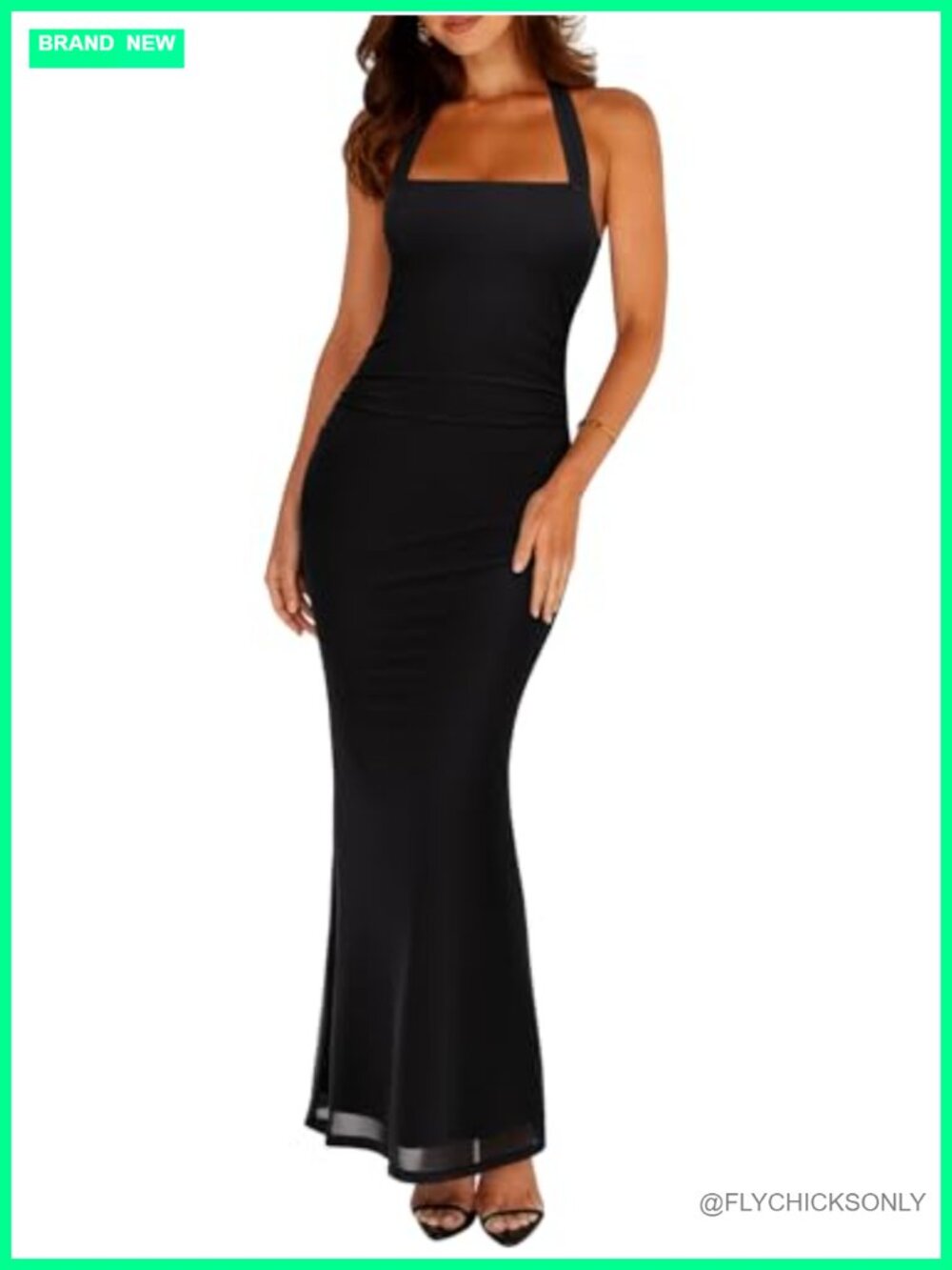 Sleeveless Mesh Sheer Bodycon Maxi Dress Women Square Neck Tie Back Halter